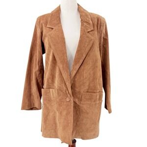 Hunters Run Vintage Cognac Brown Genuine Suede Leather Longline Blazer Jacket L‎